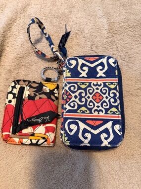 Vera Bradley Blue Printed Quilted Wristlet Phone Case with Matching Card Holder